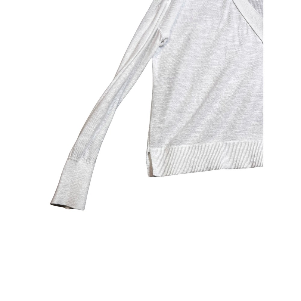 Loft White Ramie Rayon Blend V-Neck Button Front Cardigan M Coastal Grandma - Picture 4 of 7